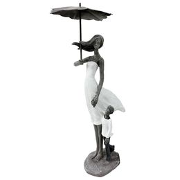 Escultura Home Collection Mulher e Filho No Guarda-Chuva