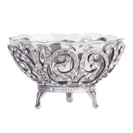 Bowl de Vidro Manu Fisch Home com Base Prata e Pedrarias