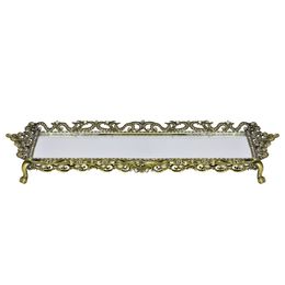 Bandeja Espelhada Manu Fich Home Metal Dourado com Pedrarias