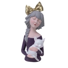 Escultura Home Collection Mulher Com Gato